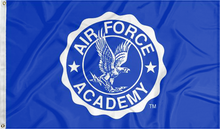 Load image into Gallery viewer, Blue 3x5 foot Air Force Academy flag with two metal grommets
