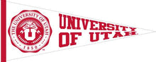 Load image into Gallery viewer, White 12x30 inch University of Utah Pennant with University Seal
