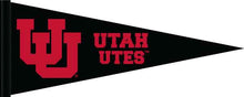 Load image into Gallery viewer, Black 12x30 inch UU Utah Utes Pennant
