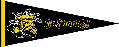 Black and Gold 12x30 inch Wichita State University Go Shocks Pennant