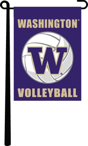 Purple University Of Washington Basketball Garden Banner on black garden flag stand