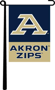 Blue and Gold Akron University Zips Garden Flag with Garden Flag Stand