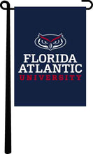 Load image into Gallery viewer, Blue Florida Atlantic University Garden Flag with University Logo and Garden Flag Stand
