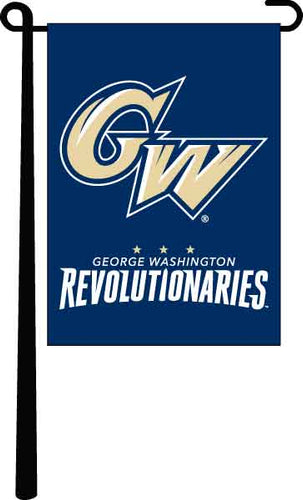 Blue 13x18 long George Washington Revolutionaries Garden Flag on Garden Flag stand