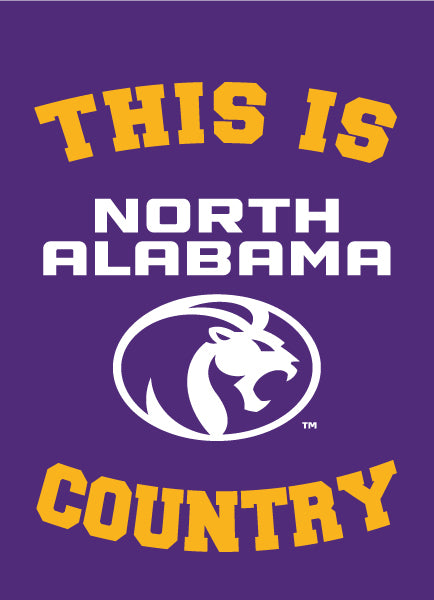 Purple 13x18 University of North Alabama Garden Flag with This Is North Alabama Lions Country Logo