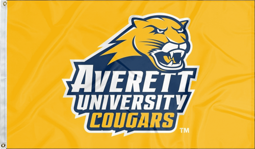 Gold 3x5 foot wide Averett University Cougars flag with two metal grommets