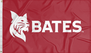 Red 3x5 foot wide Bates College Flag with Bates Logo and two metal grommets