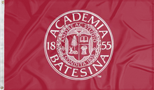 Load image into Gallery viewer, Red 3x5 foot wide Bates College Seal Flag with two metal grommets
