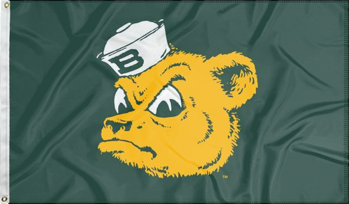 Green 3x5 foot wide Baylor University Flag with Sailor Bear head Logo and Two Metal Grommets