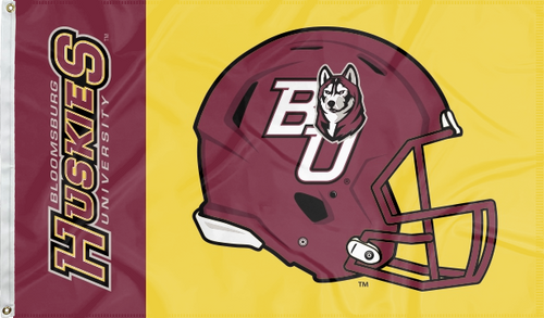 2 Panel Maroon and gold 3x5 foot wide Bloomsburg University Football flag with two metal grommets