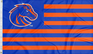 3x5 foot wide USA Flag style Boise State University Flag with blue & green stripes and two metal grommets