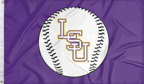 Purple 3 by 5 foot wide LSU Baseball Flag with Two metal grommets