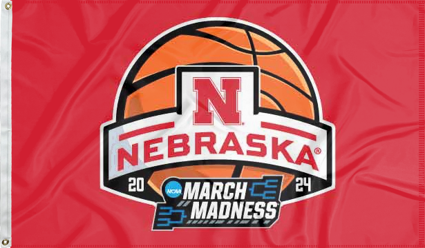 Red 3x5 Nebraska March Madness Flag with two metal grommets