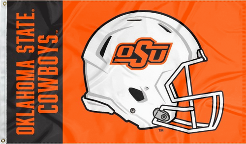 Black and Orange three by five foot wide Oklahoma State University Football Flag with two metal grommets