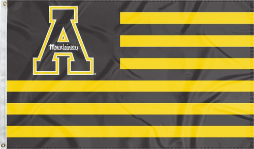 Black and Gold striped 3x5 foot wide Appalachian State University flag with two metal grommets