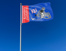 Load image into Gallery viewer, 3x5 University of Kansas Football Flag with two metal grommets for outdoor home decor
