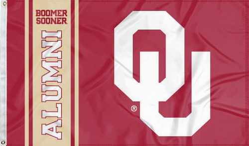 Red 3x5 feet wide University of Oklahoma Alumni Flag with two metal grommets