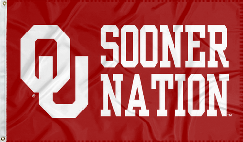 red 3x5 feet University of Oklahoma Flag with OU Sooner Nation and two metal grommets