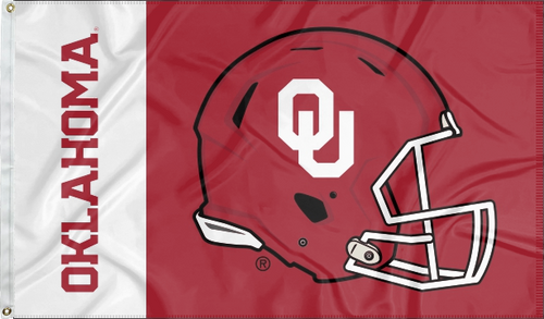 two panel white and red 3x5 University of Oklahoma Football Flag with two metal grommets