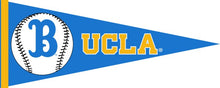 Load image into Gallery viewer, Blue 12x30 UCLA Pennant With UCLA Baseball Logo
