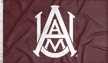 Load image into Gallery viewer, Maroon 3x5 foot Alabama A&amp;M University flag with School Logo and Two Metal Grommets
