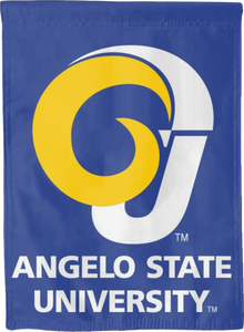 Blue 30x40 inch long Angelo State University House Flag with Rams Logo