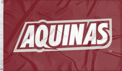 Red 3x5 foot wide Aquinas College Flag with Aquinas Logo and two metal grommets