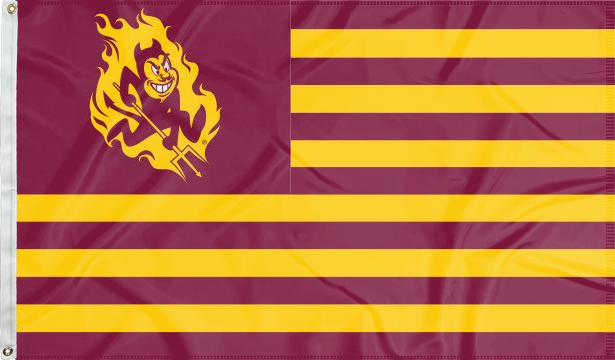 Maroon and Gold striped 3x5 foot wide Arizona State University flag with two metal grommets