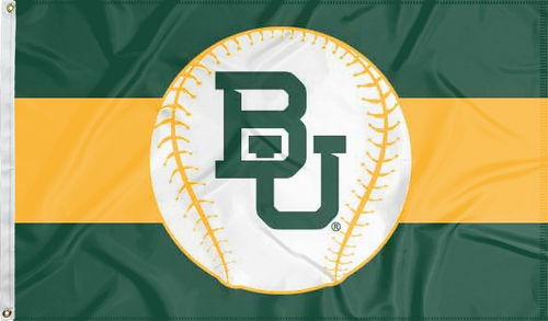 Green and Gold 3 panel 3x5 foot wide Baylor University Baseball Flag with two metal grommets