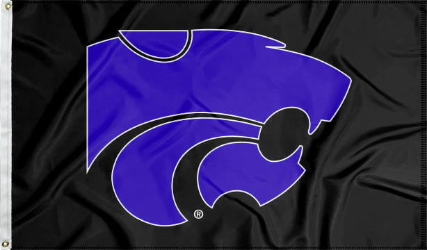 Black 3x5 foot wide Kansas State University Wildcats Flag with two metal grommets