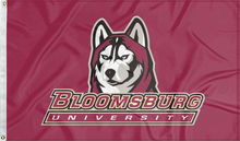 Load image into Gallery viewer, Red 3x5 foot wide Bloomsburg University Flag with two metal grommets
