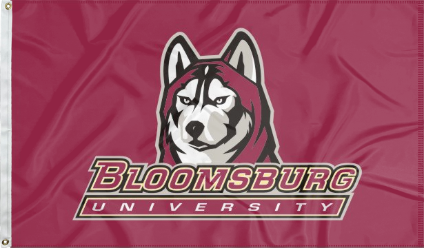 Red 3x5 foot wide Bloomsburg University Flag with two metal grommets