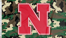 Load image into Gallery viewer, Camo 3x5 University of Nebraska Flag with Red N and two metal grommets
