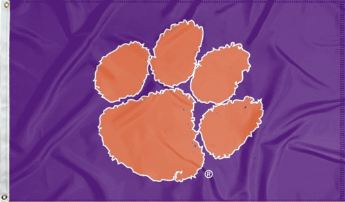 Purple 3x5 feet wide Clemson University Flag with Orange Paw and Two Metal Grommets