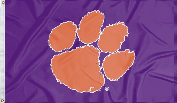 Purple 3x5 feet wide Clemson University Flag with Orange Paw and Two Metal Grommets