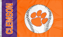 Load image into Gallery viewer, Purple and Orange 3x5 Clemson University Flag with Clemson Baseball Logo and Two Metal Grommets
