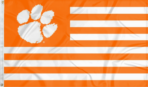 3x5 feet wide Clemson University Flag with seven orange stripes and six white stripes and two metal grommets