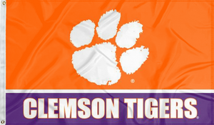 3x5 feet wide Clemson University Tigers orange and Purple stripes with Clemson Tigers Logo and two metal grommets