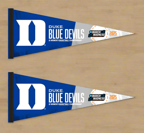 Two Blue and grey March Madness 2025 Duke University men's basketball pennant for indoor home décor