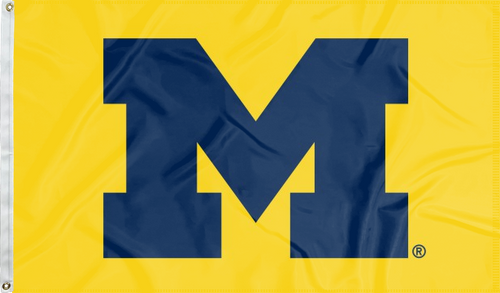 Gold 3x5 foot wide University of Michigan Flag with two metal grommets