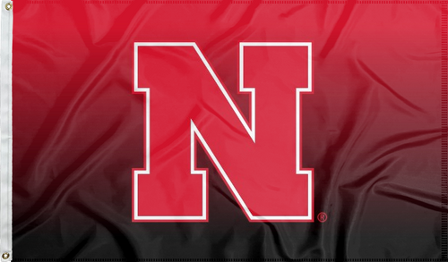 Gradient 3x5 foot wide University of Nebraska Flag with two metal grommets