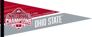 Red and Gray 12 by 30 inch long Ohio State Football Nine Time National Champions Pennant