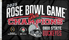 Load image into Gallery viewer, Black 3x5 foot wide Ohio State Football Rose Bowl 2025 Champions Flag with two metal grommets
