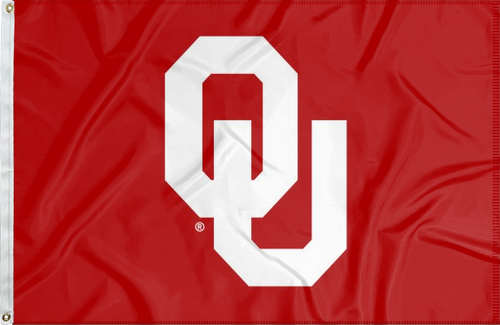 Red 3x5 feet wide University of Oklahoma Flag with two metal grommets for indoor home decor