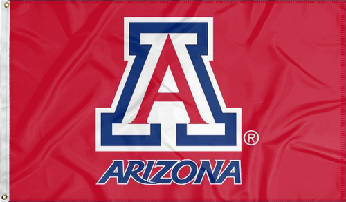 Red 3x5 foot wide University of Arizona Flag with two metal grommets for indoor home decor