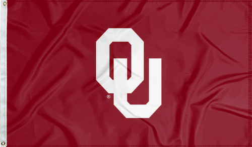 Red 3x5 feet wide University of Oklahoma Applique Flag with two metal grommets for indoor home décor