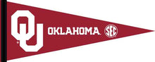 Load image into Gallery viewer, Red 12x30 inch SEC OU University of Oklahoma Pennant
