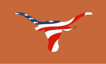 Load image into Gallery viewer, Orange 3x5 Texas Longhorns Flag with USA Flag Style Longhorns Logo
