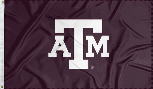 Maroon three by five foot wide Texas A&M University Applique Flag with two metal grommets