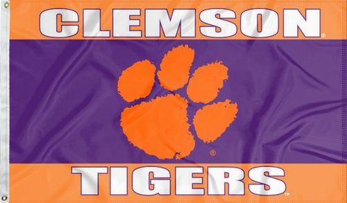 3x5 feet wide Clemson University Flag with orange purple and orange stripes and two metal grommets